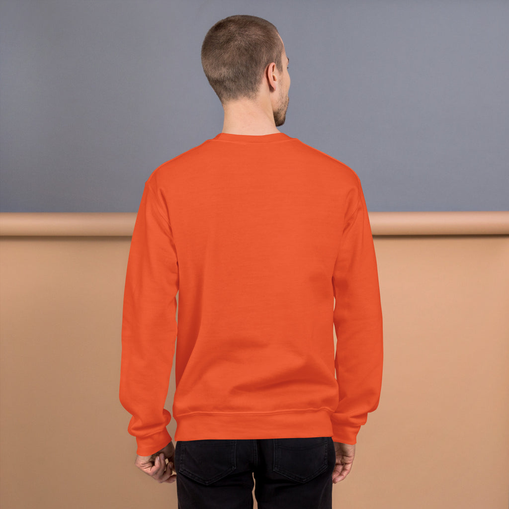 Unisex Sweatshirt shown from the back in vibrant orange, featuring a classic fit and comfortable design.