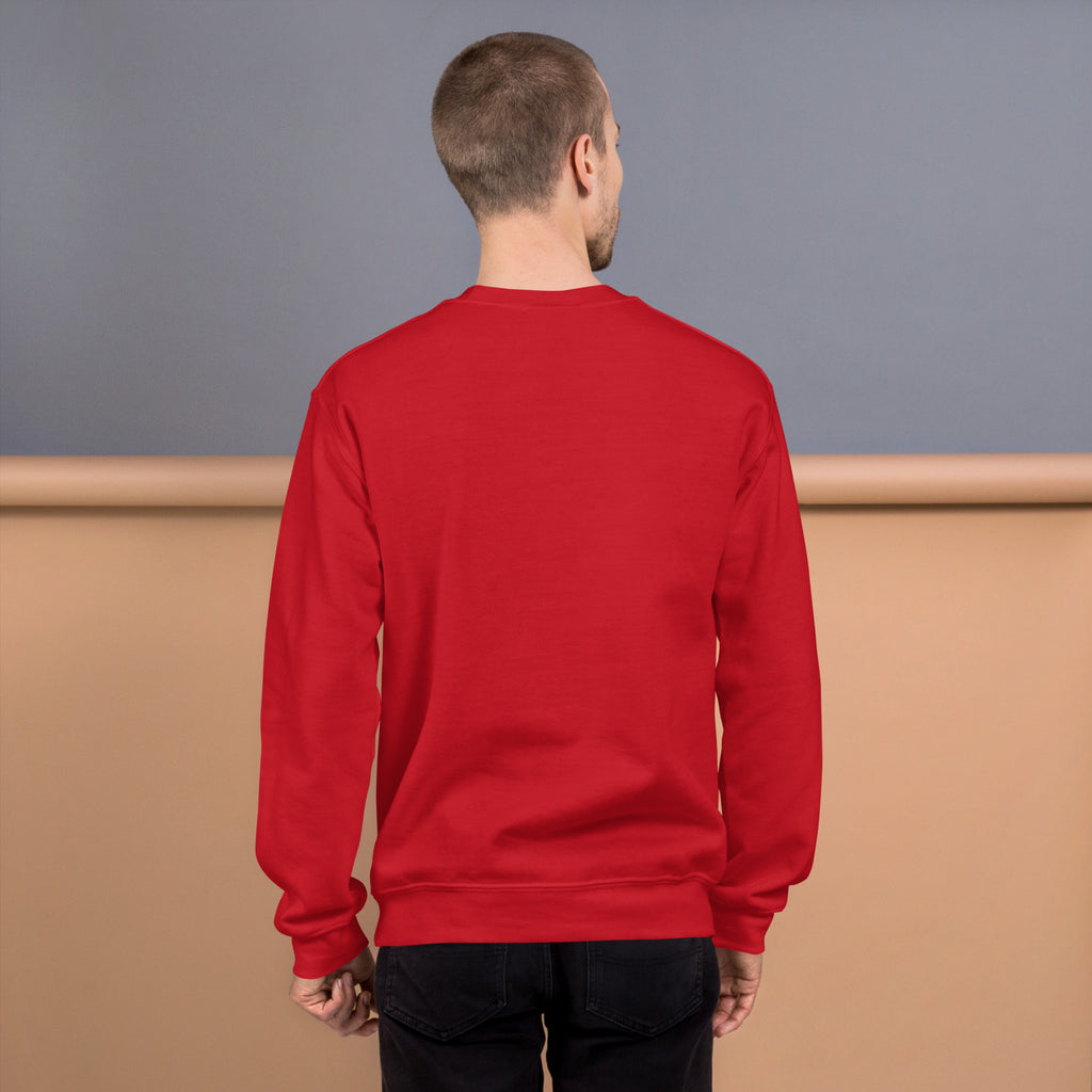 Back view of a red Unisex Sweatshirt showcasing its classic fit and comfortable design.