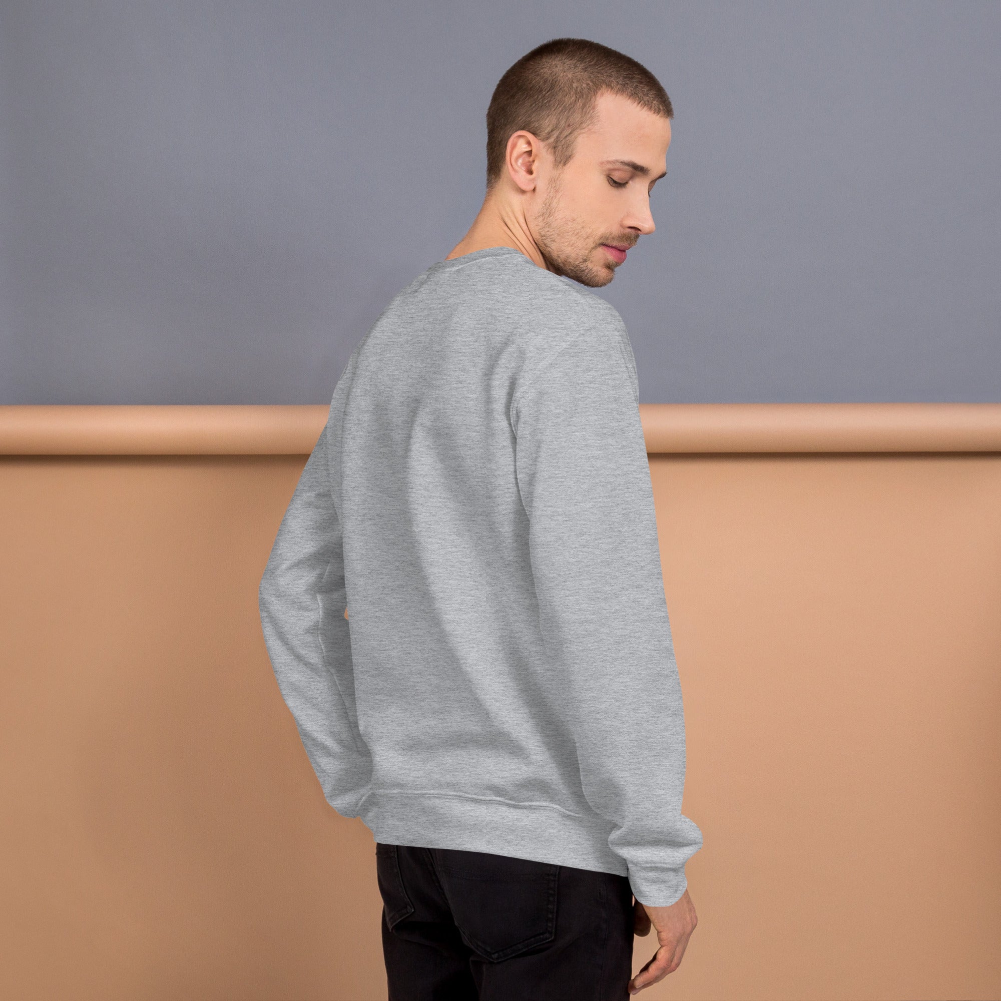 Unisex Sweatshirt shown from the back, featuring a cozy and comfortable classic fit.