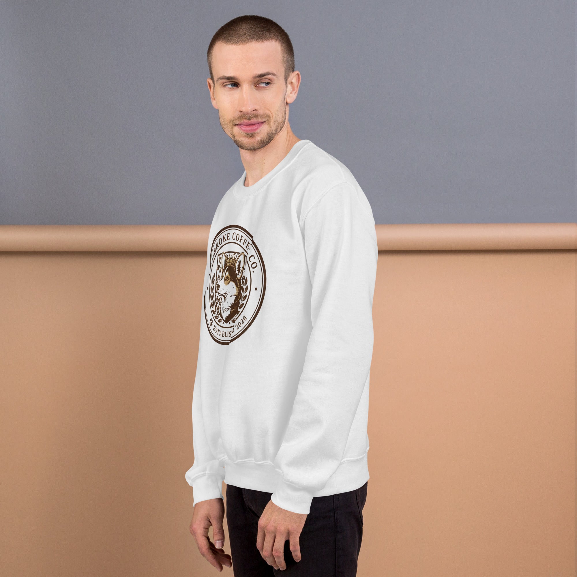 Unisex Sweatshirt worn by a model in a casual setting, showcasing its soft feel and classic fit.