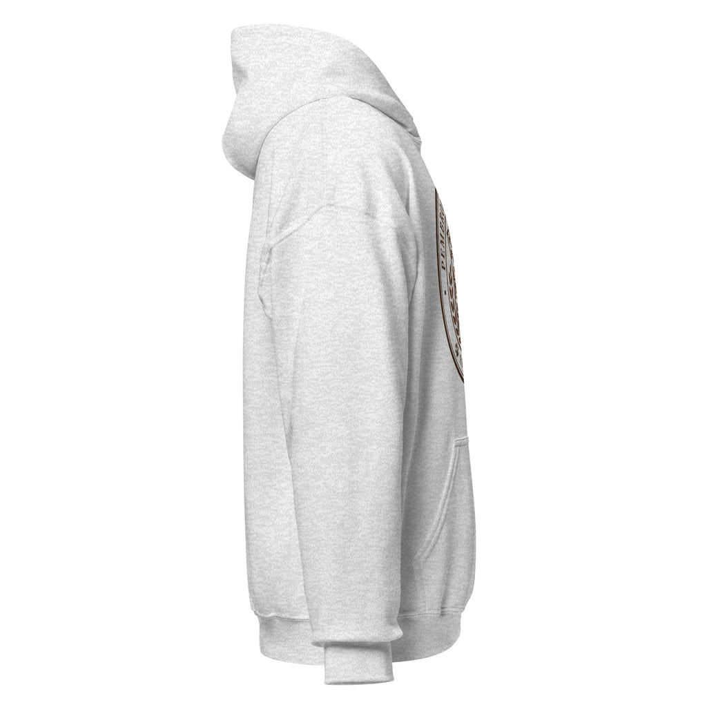 Unisex Hoodie displayed in gray color, showcasing the side view with a cozy, stylish design.