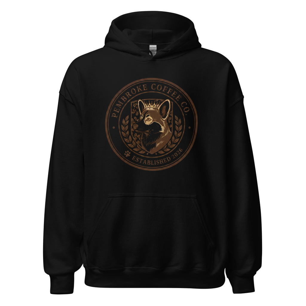 Unisex Hoodie featuring Pembroke Coffee Co logo in a stylish design, perfect for cozy evenings.