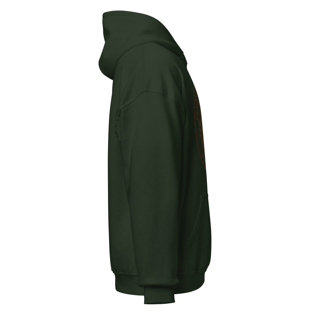 Unisex Hoodie in dark green, showcasing a stylish side view with a cozy fit and hood.