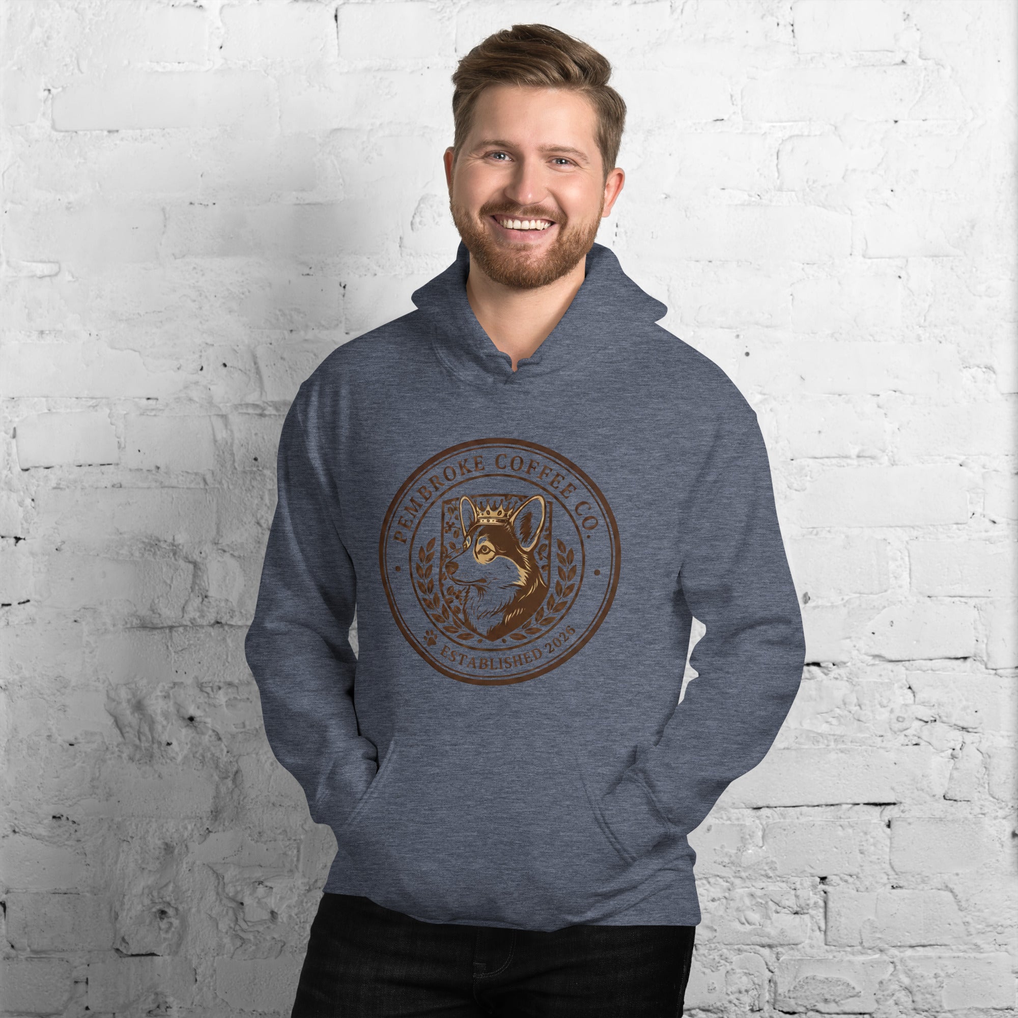 Unisex Hoodie featuring a logo for a coffee company, perfect for casual wear and cozy evenings.