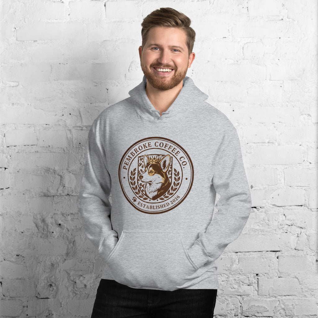 Unisex Hoodie featuring a dog logo from Pembroke Coffee Co, perfect for cozy and stylish wear.