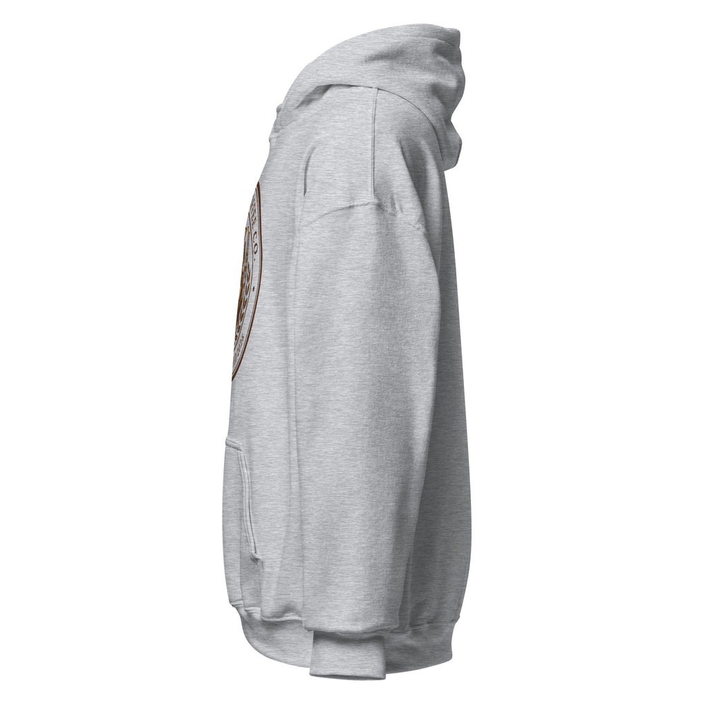 Unisex Hoodie displayed from the side, showcasing its soft fabric and stylish design in gray.