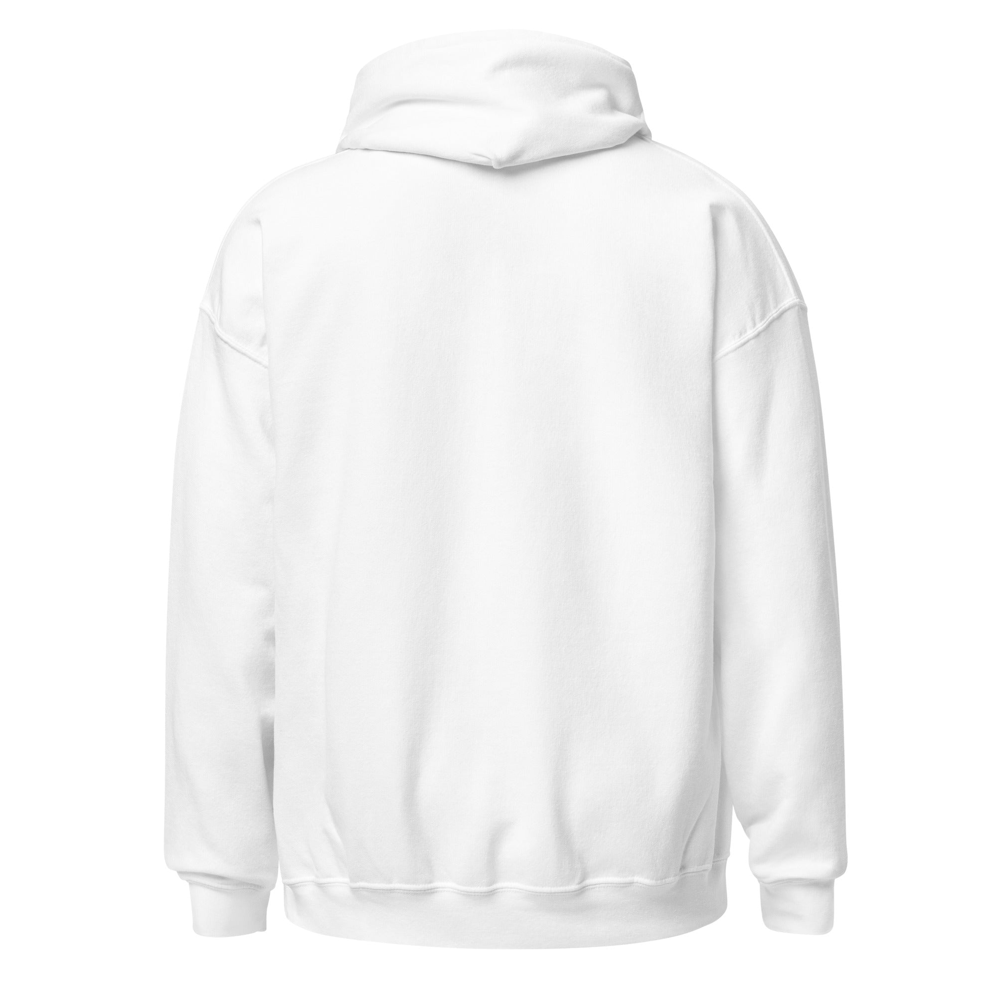 Back view of a cozy and stylish Unisex Hoodie in white color.