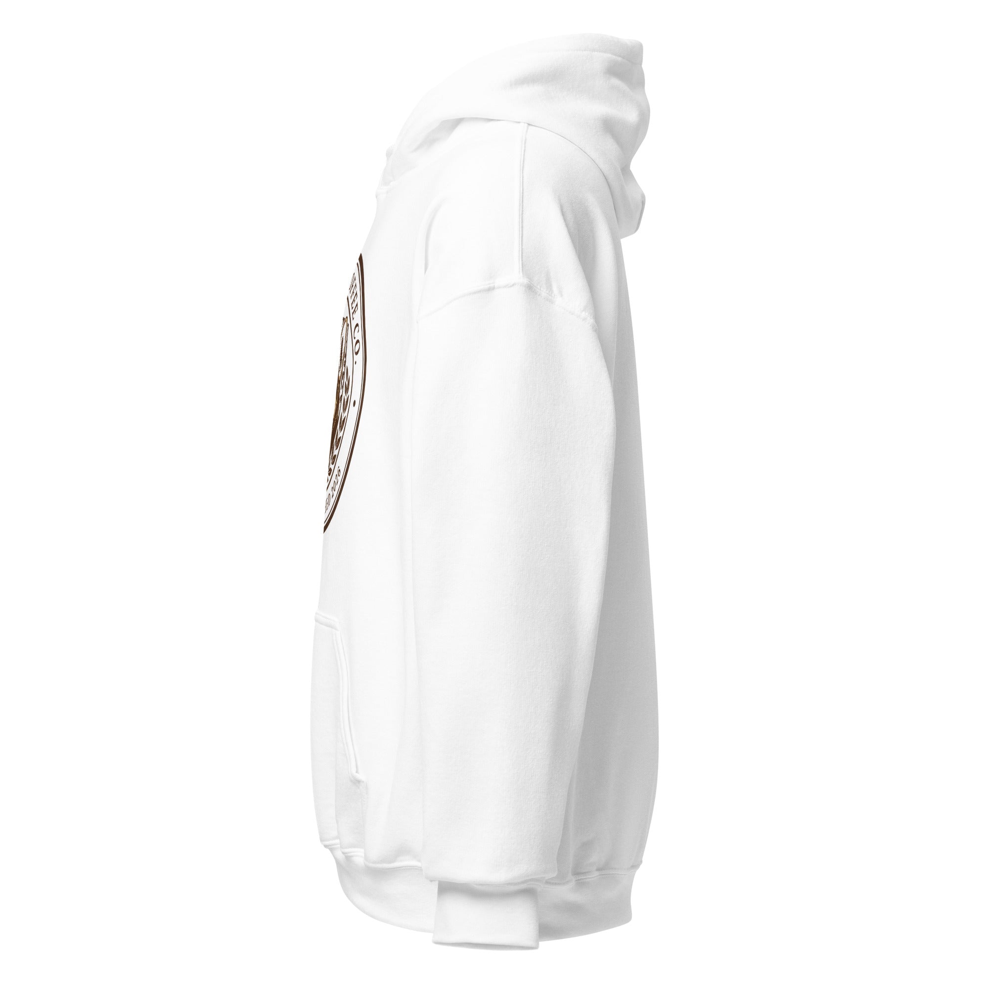 Unisex Hoodie in white, featuring a side view of the design and cozy fit for cooler evenings.