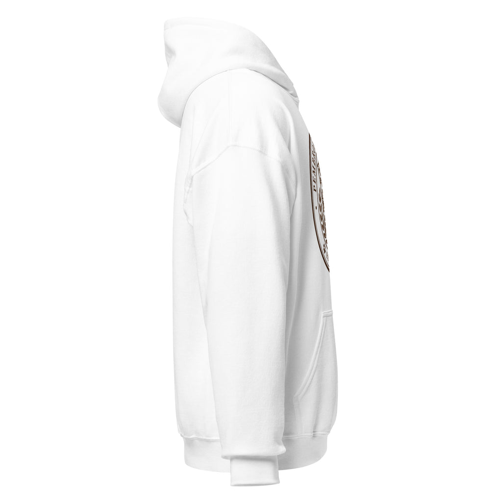 Unisex Hoodie in white, featuring a side view of its soft and cozy design, perfect for cooler evenings.