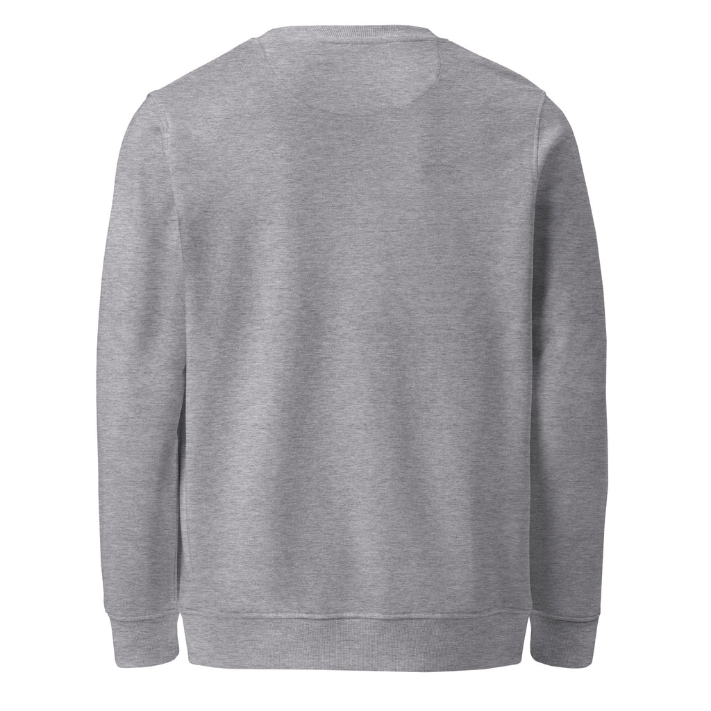 Back view of a Unisex organic sweatshirt in gray, made from organic and recycled materials for eco-friendly comfort.