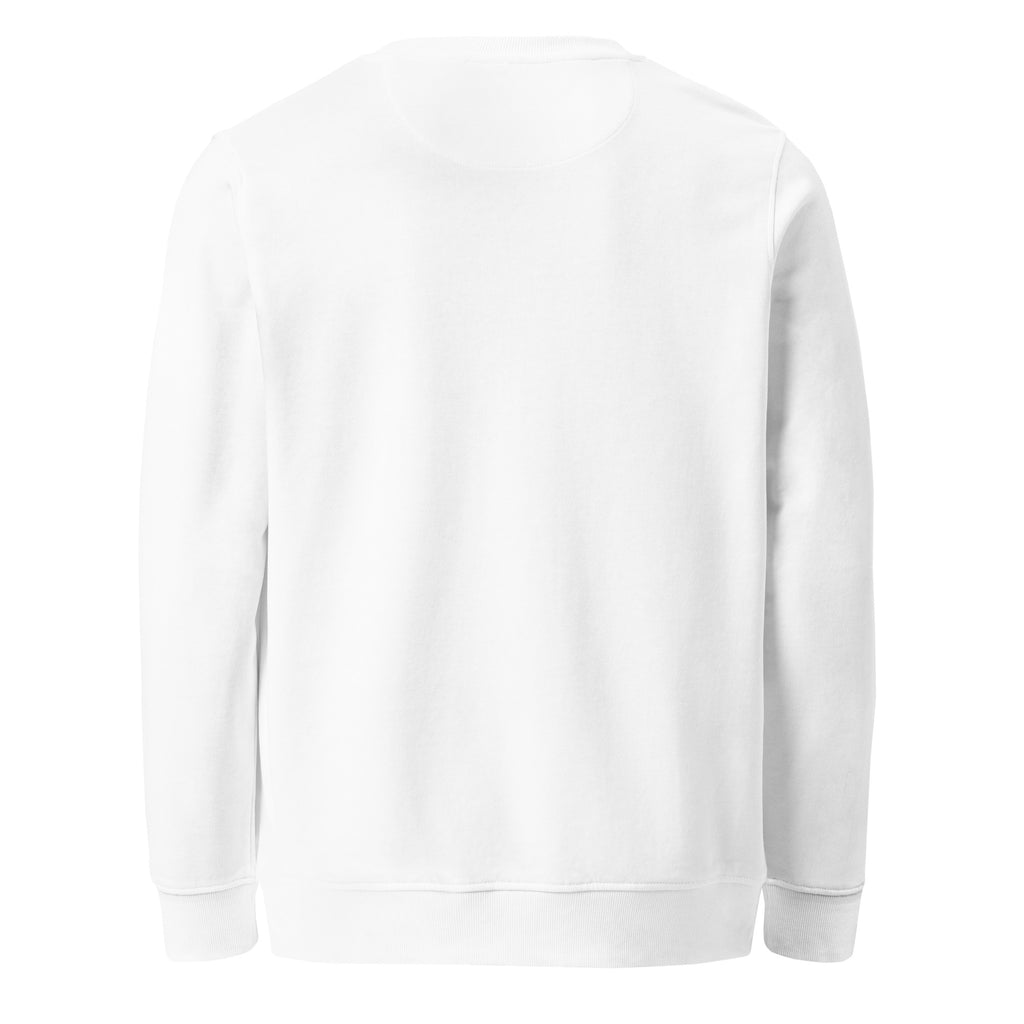 Back view of a Unisex organic sweatshirt made from organic and recycled materials.