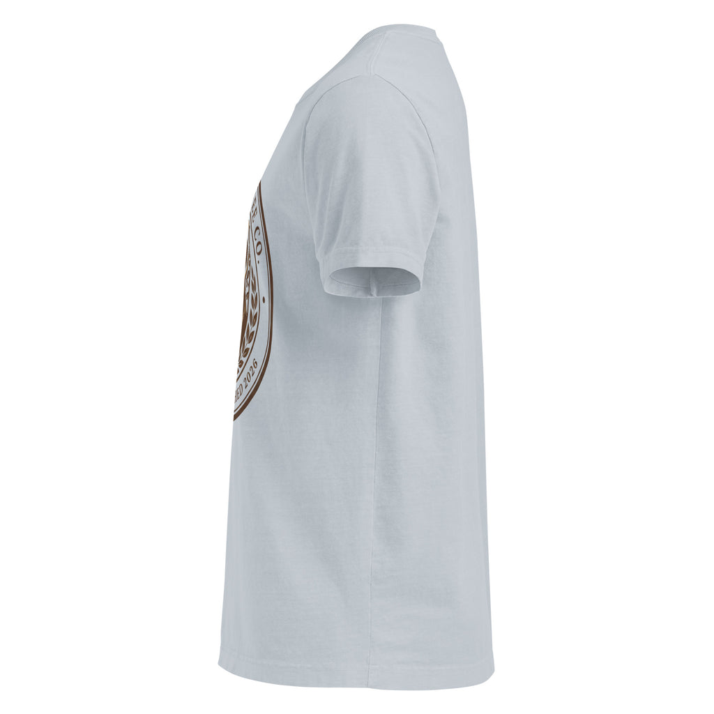 Unisex oversized t-shirt side view showcasing vintage-washed design and relaxed fit.