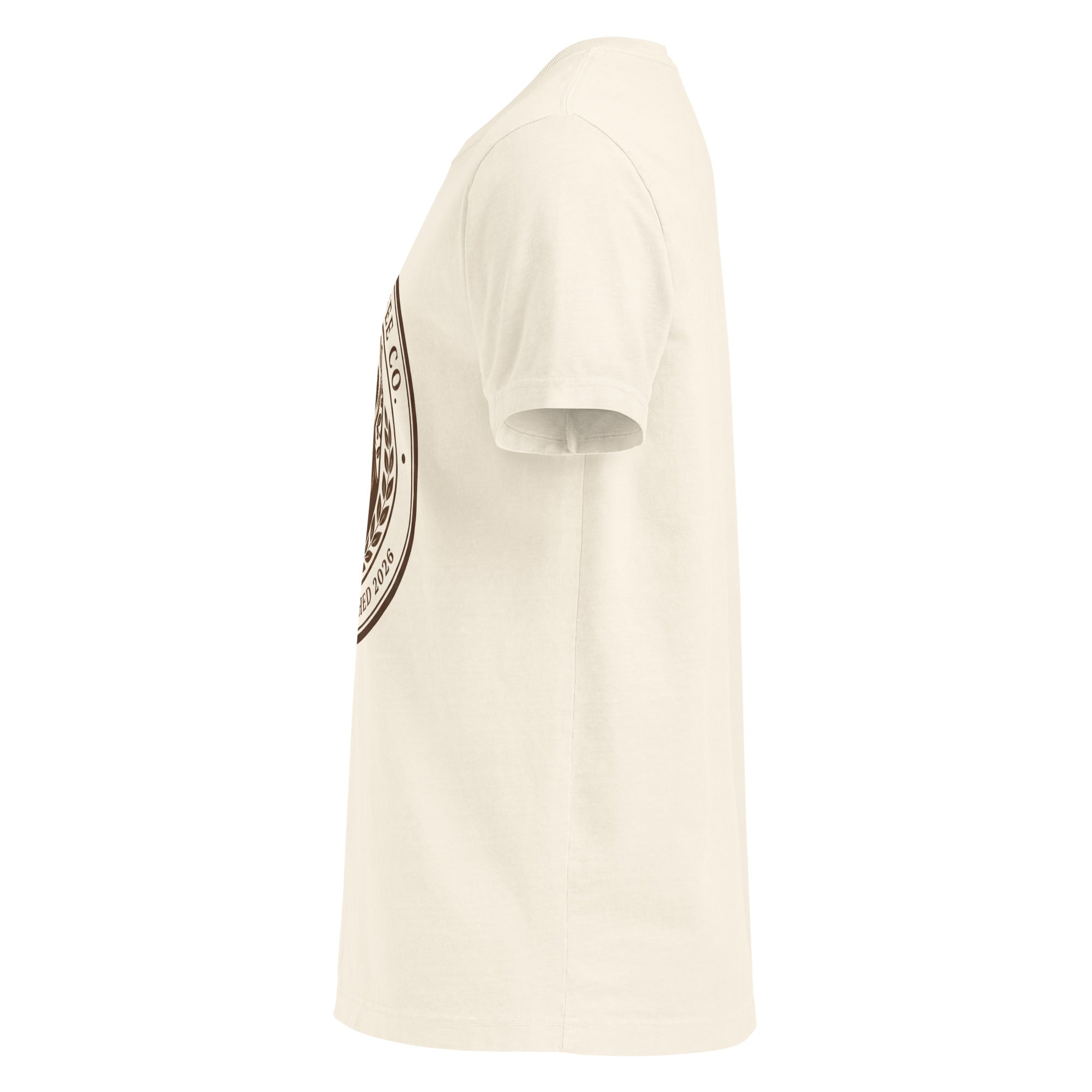 Side view of a unisex oversized t-shirt made from 100% cotton, showcasing its vintage style and relaxed fit.
