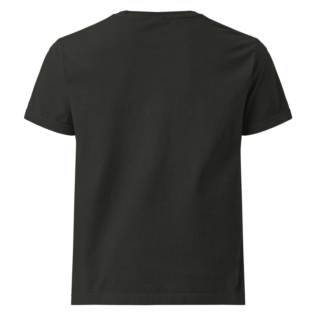 Back view of a unisex oversized t-shirt in black, showcasing its trendy and relaxed style.