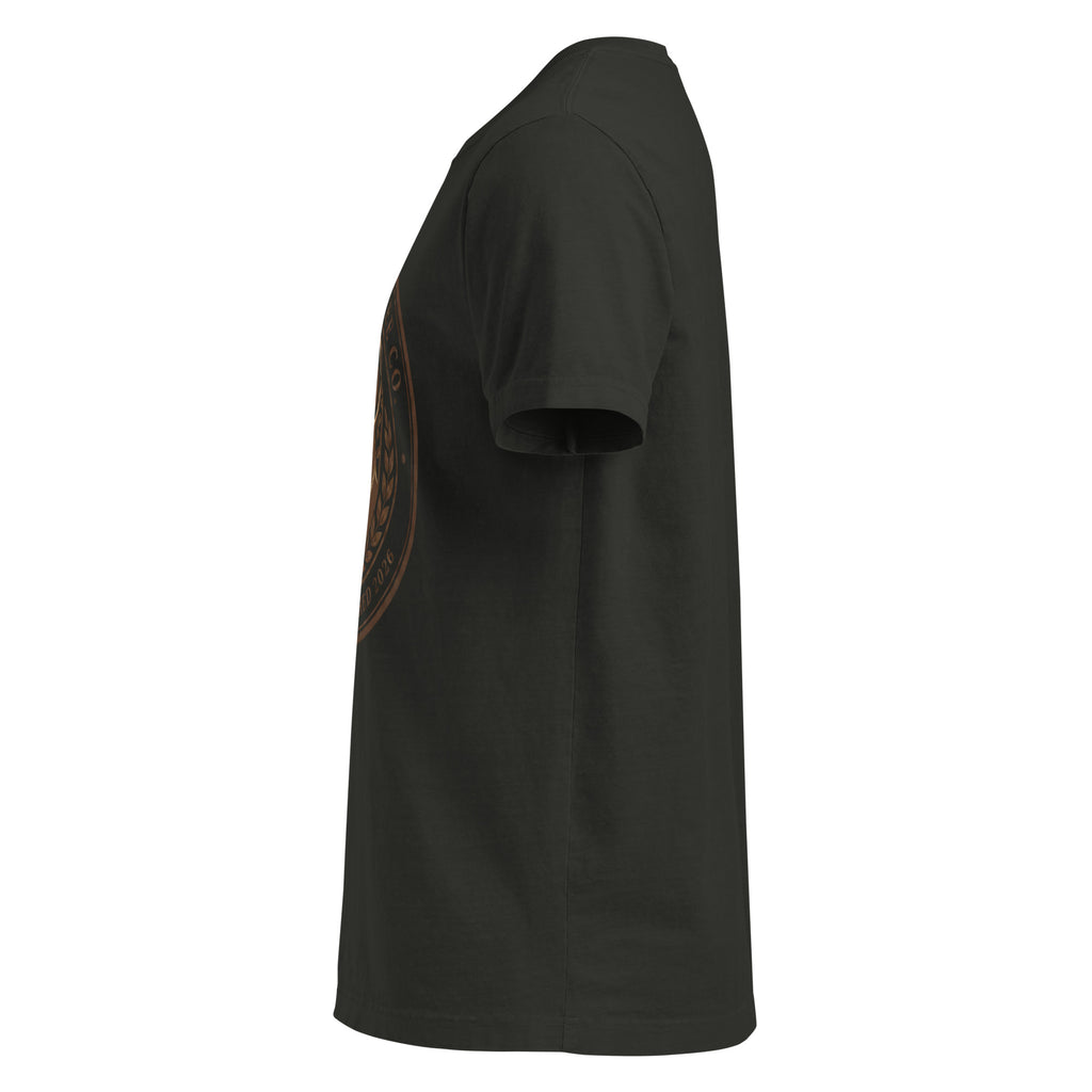 Side view of a unisex oversized t-shirt in dark color, showcasing its trendy oversized fit and vintage style.