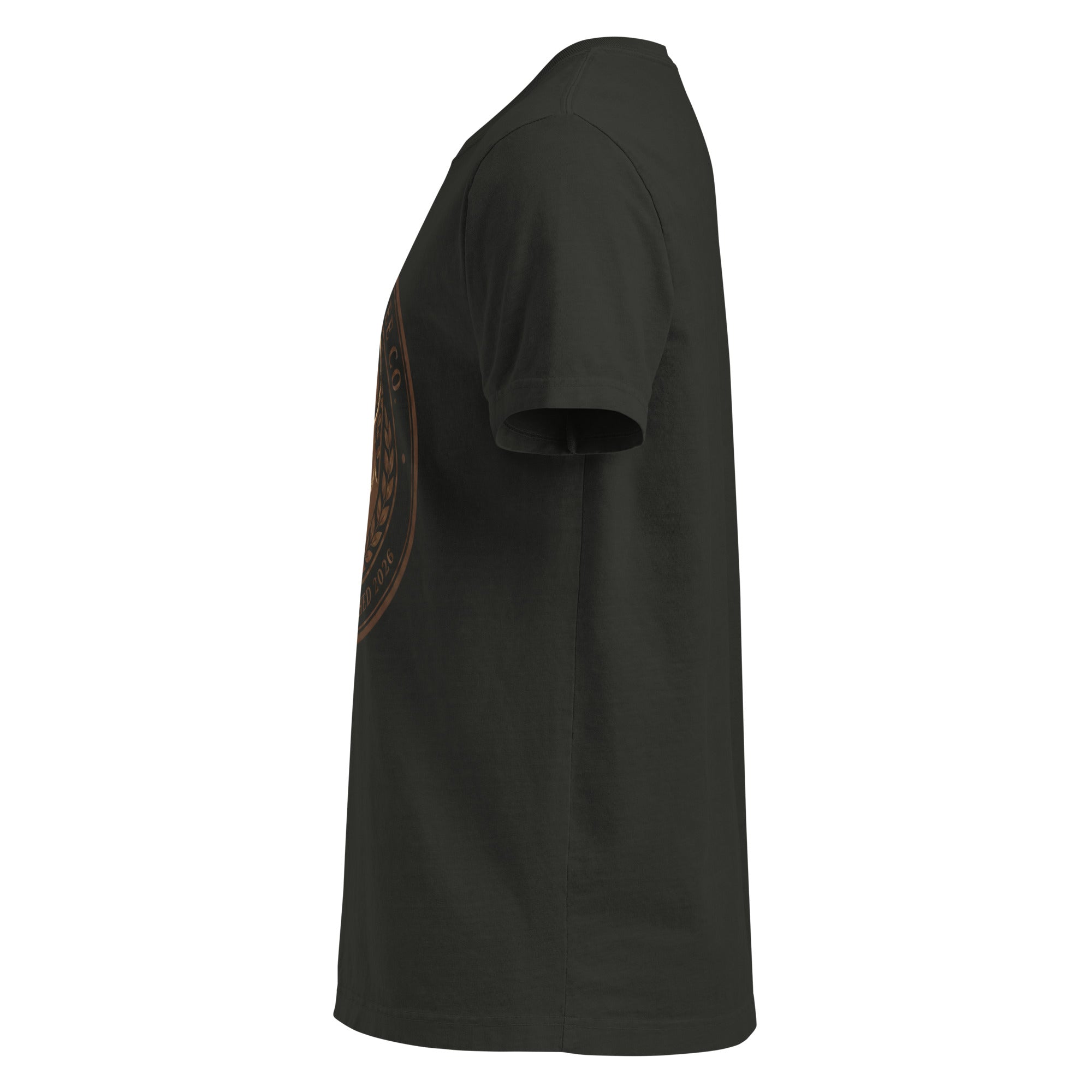 Side view of a unisex oversized t-shirt in dark color, showcasing its trendy oversized fit and vintage style.
