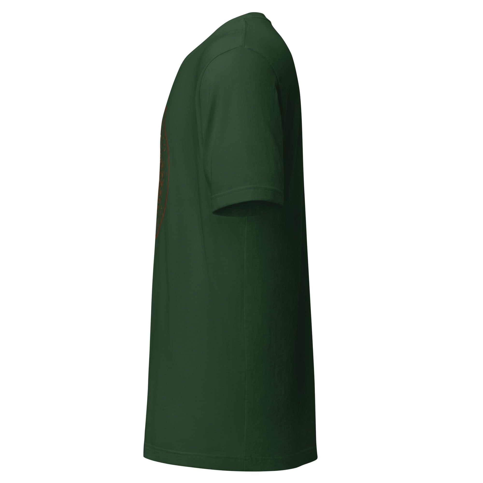 Unisex t-shirt in green, showcasing side view design and comfortable fit.