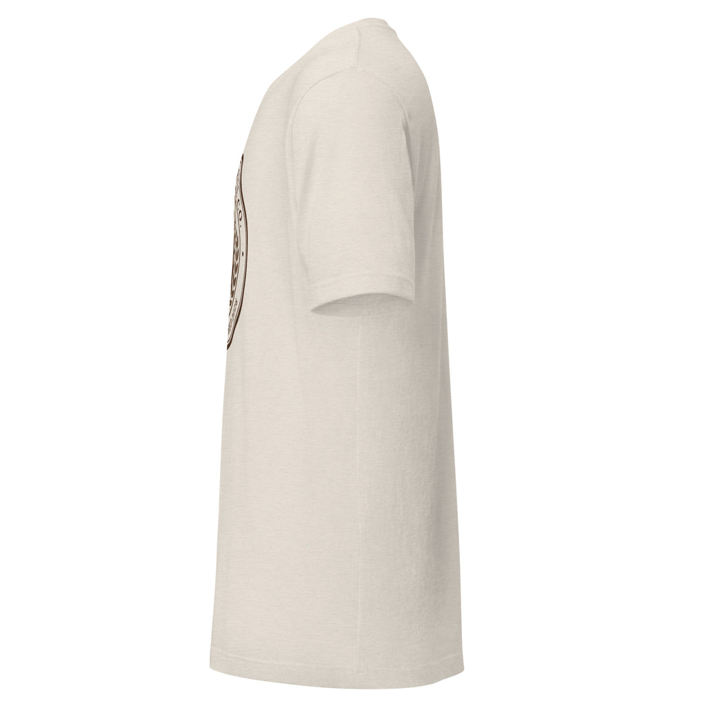 Side view of a soft and lightweight unisex t-shirt, featuring 100% combed cotton for comfort and stretch.