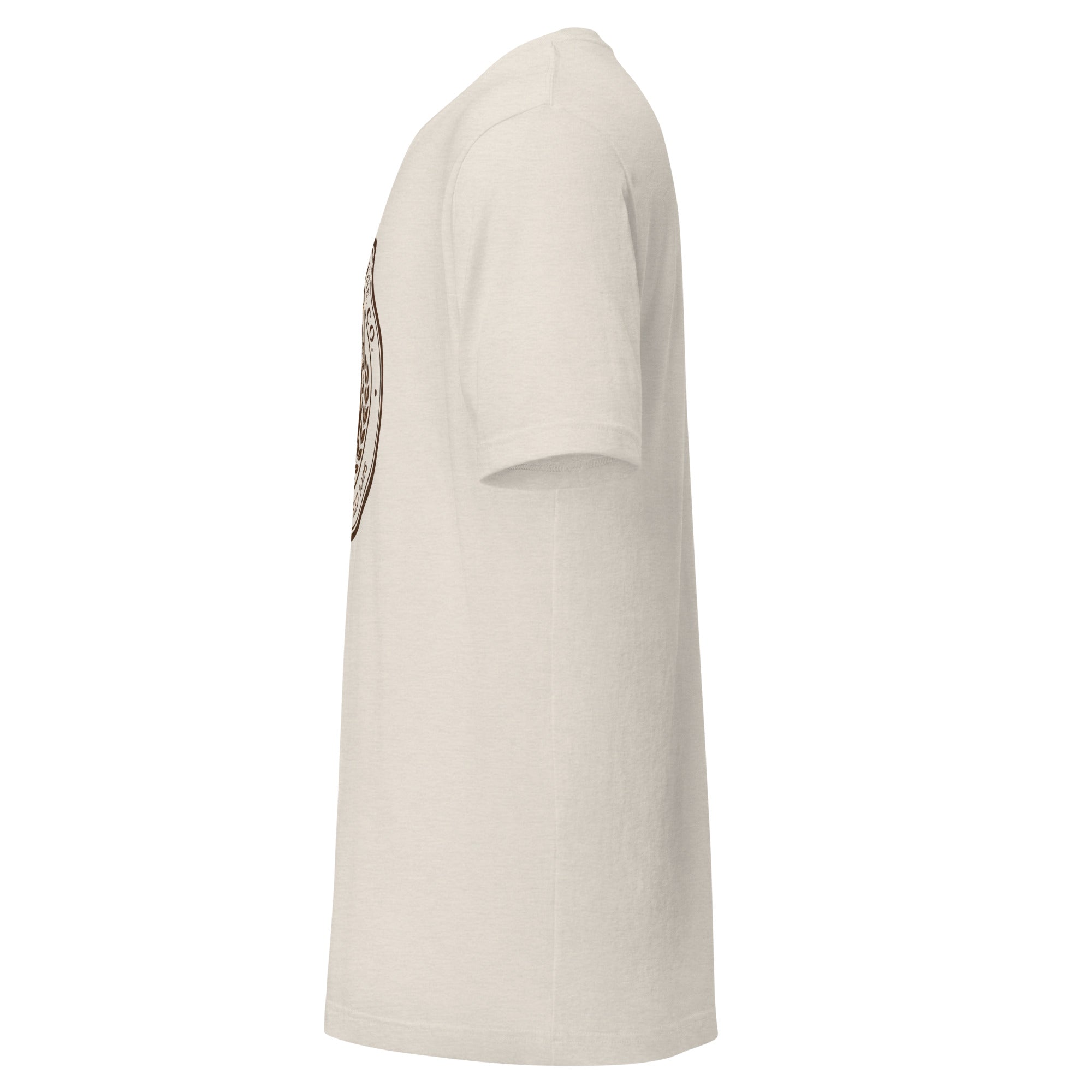 Side view of a soft and lightweight unisex t-shirt, featuring 100% combed cotton for comfort and stretch.