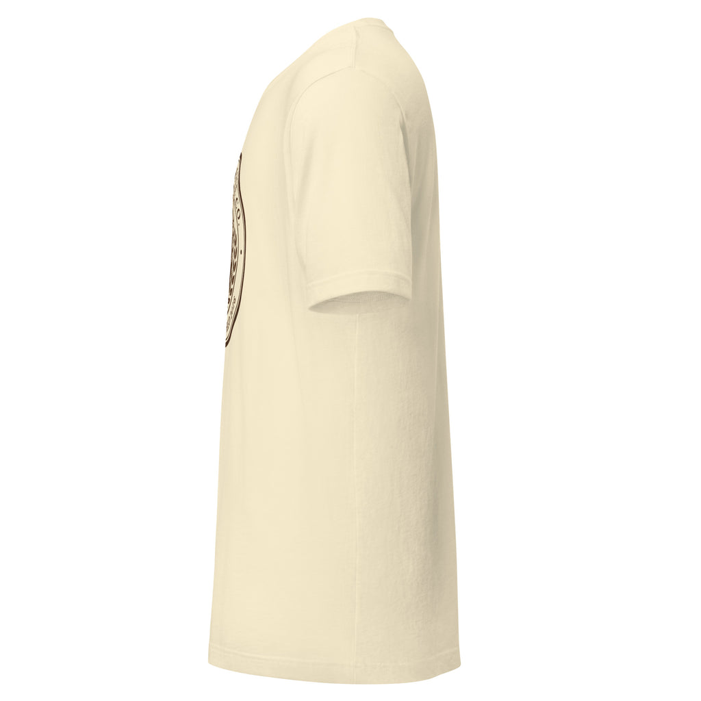 Side view of a soft and lightweight Unisex t-shirt in cream color, showcasing its comfortable fit and stylish design.