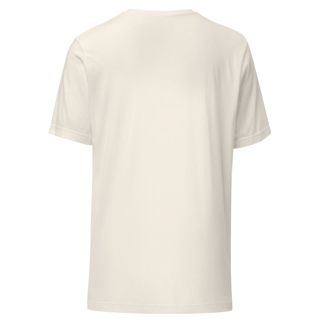 Back view of a soft, lightweight Unisex t-shirt in a neutral color, perfect for comfort and style.
