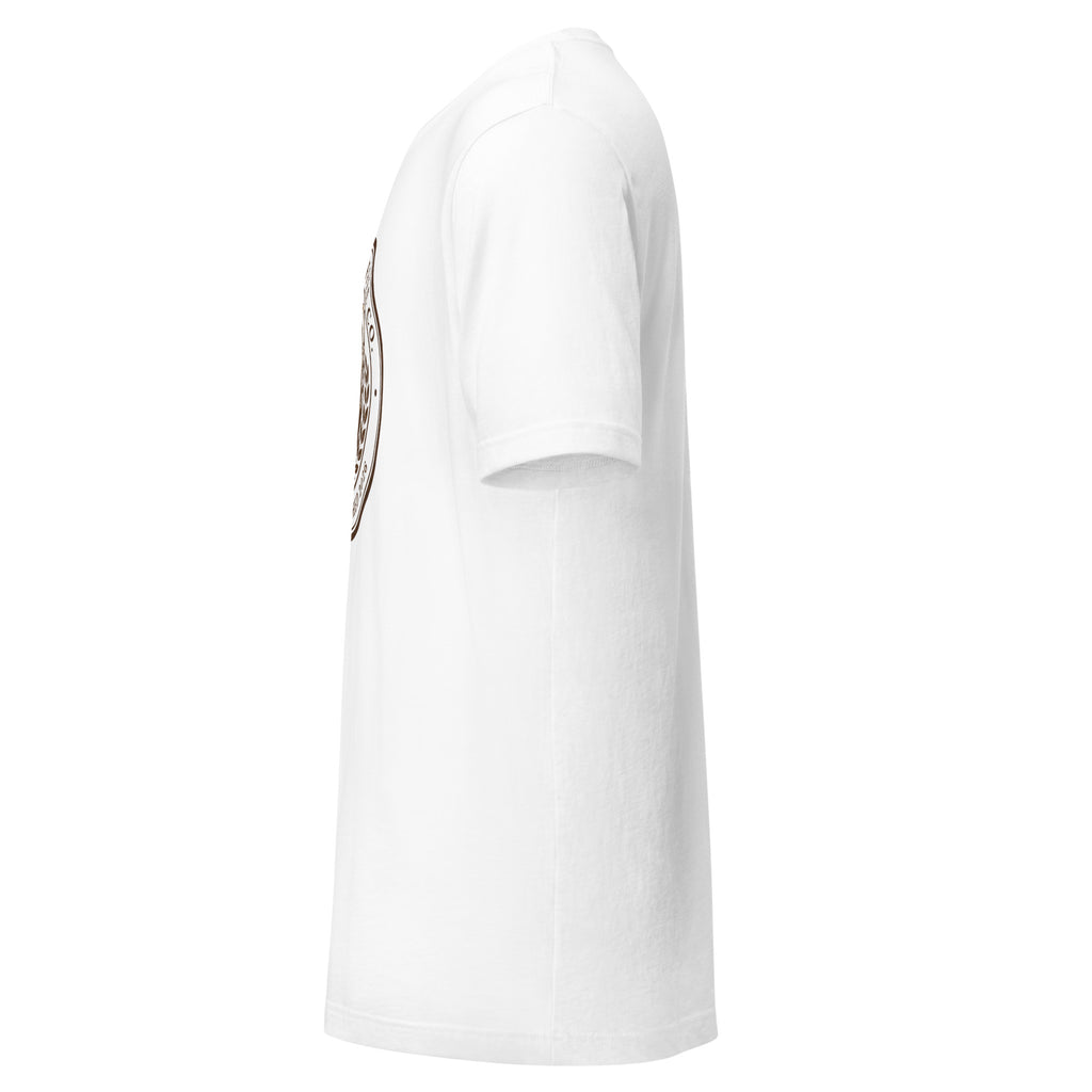 Unisex t-shirt in white, side view showcasing soft fabric and comfortable fit