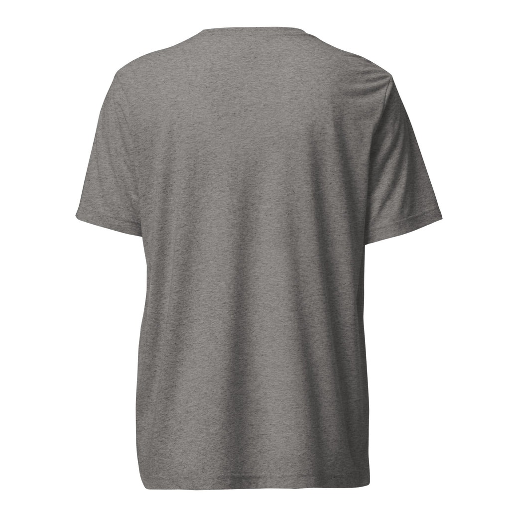 Back view of a comfortable short sleeve t-shirt made from tri-blend fabric.